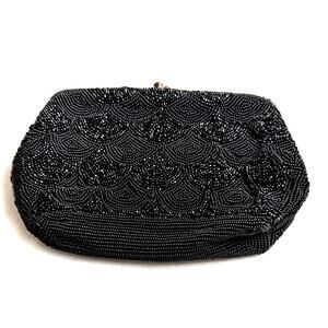 Vintage Walborg black beaded evening clutch made in Belgium by hand mid century